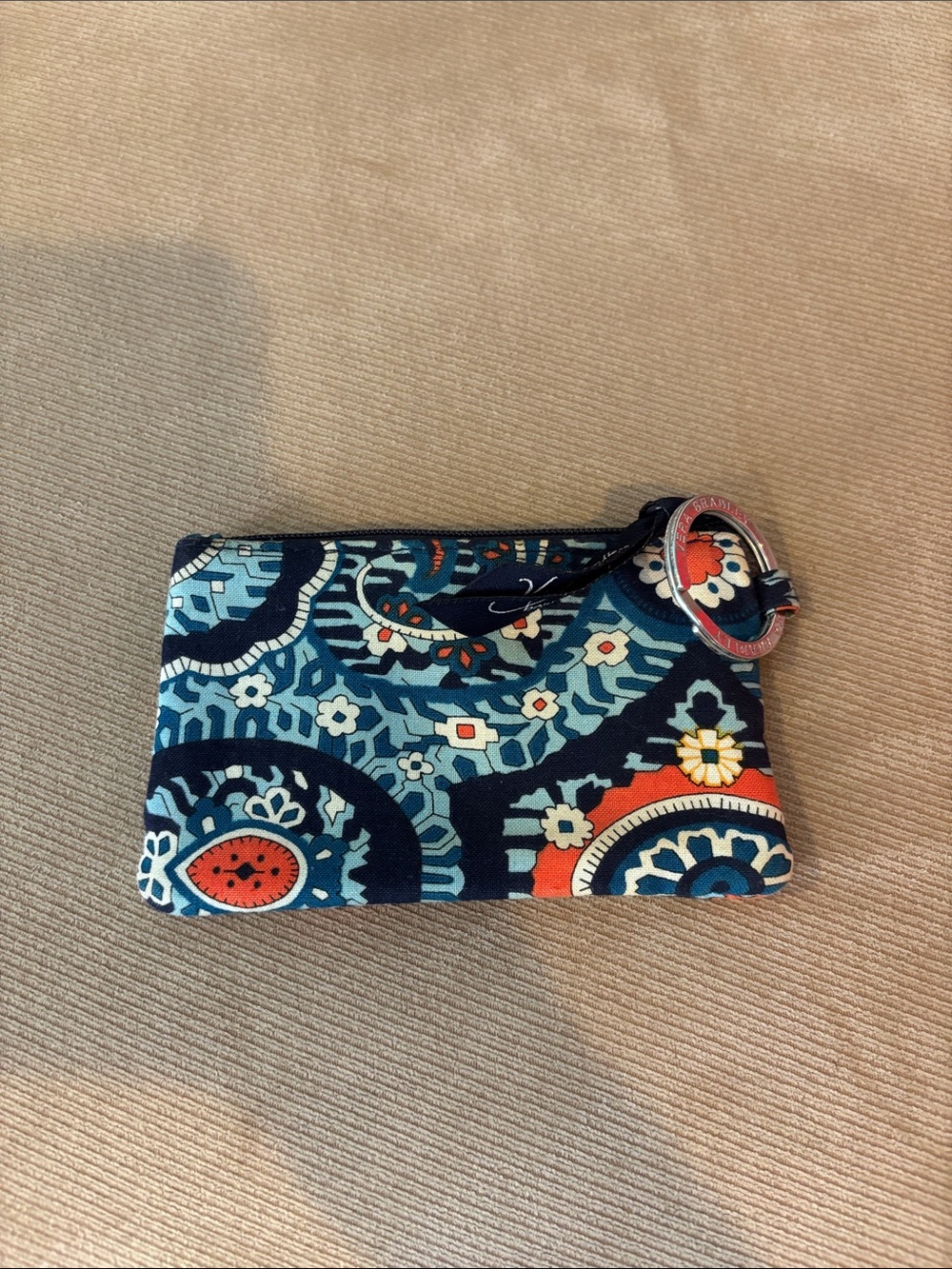 Vera Bradley Quilted ID Case with Key Ring — Navy, Teal, Orange - Picture 2 of 2
